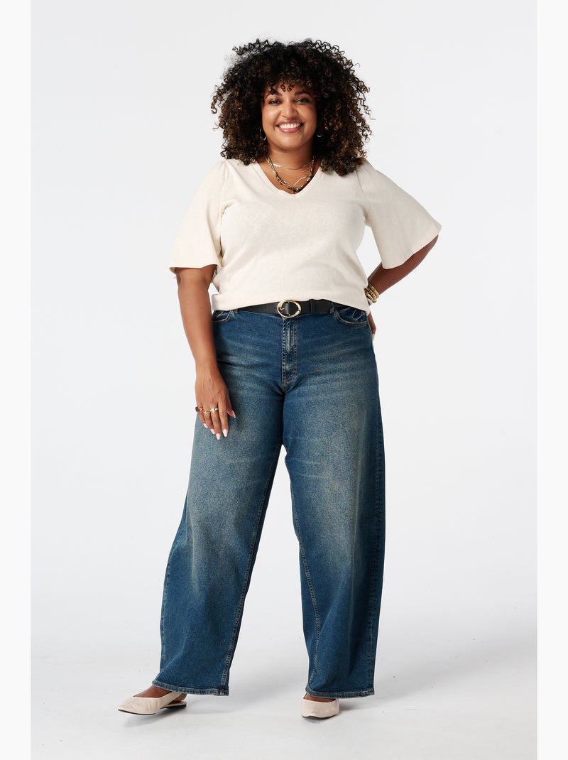 MS MODE T-shirt T shirt avec col en V Beige - Kiabi