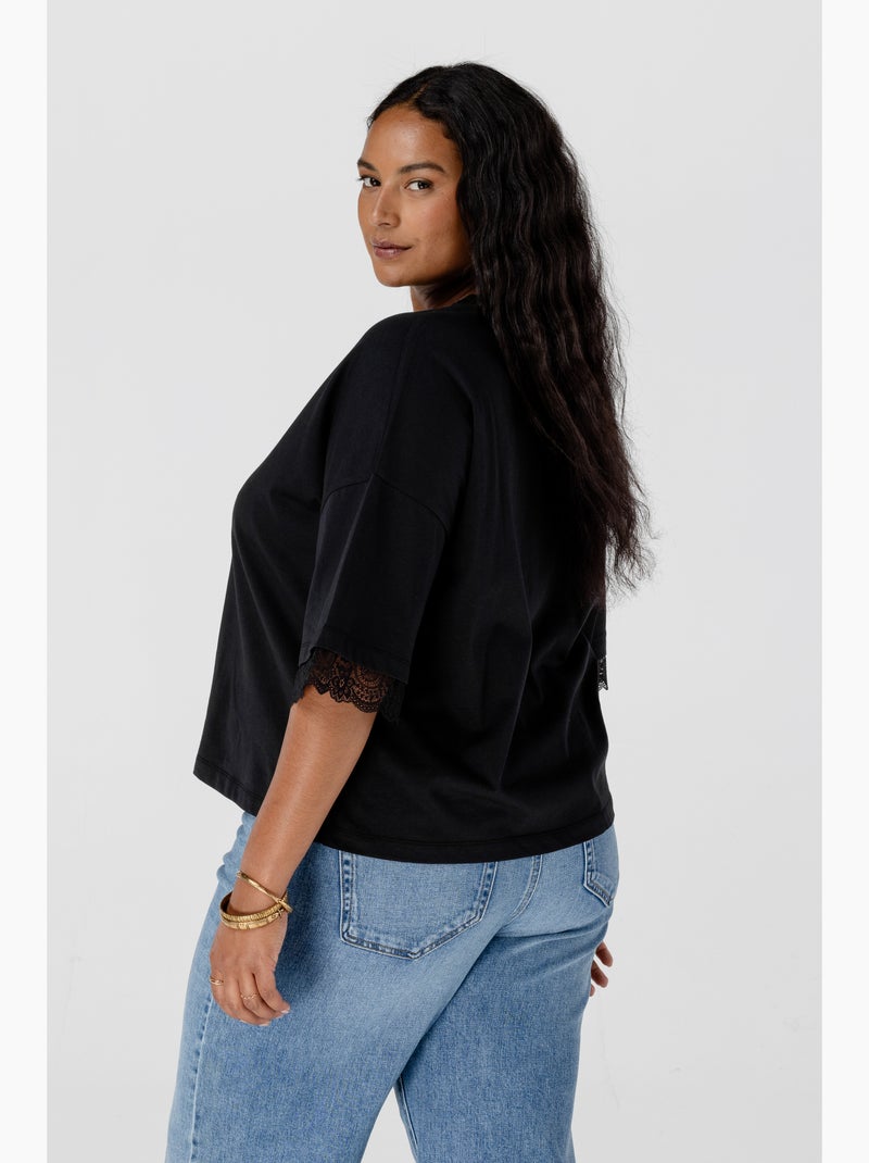 MS MODE T-shirt T-shirt avec détails en dentelle Noir - Kiabi