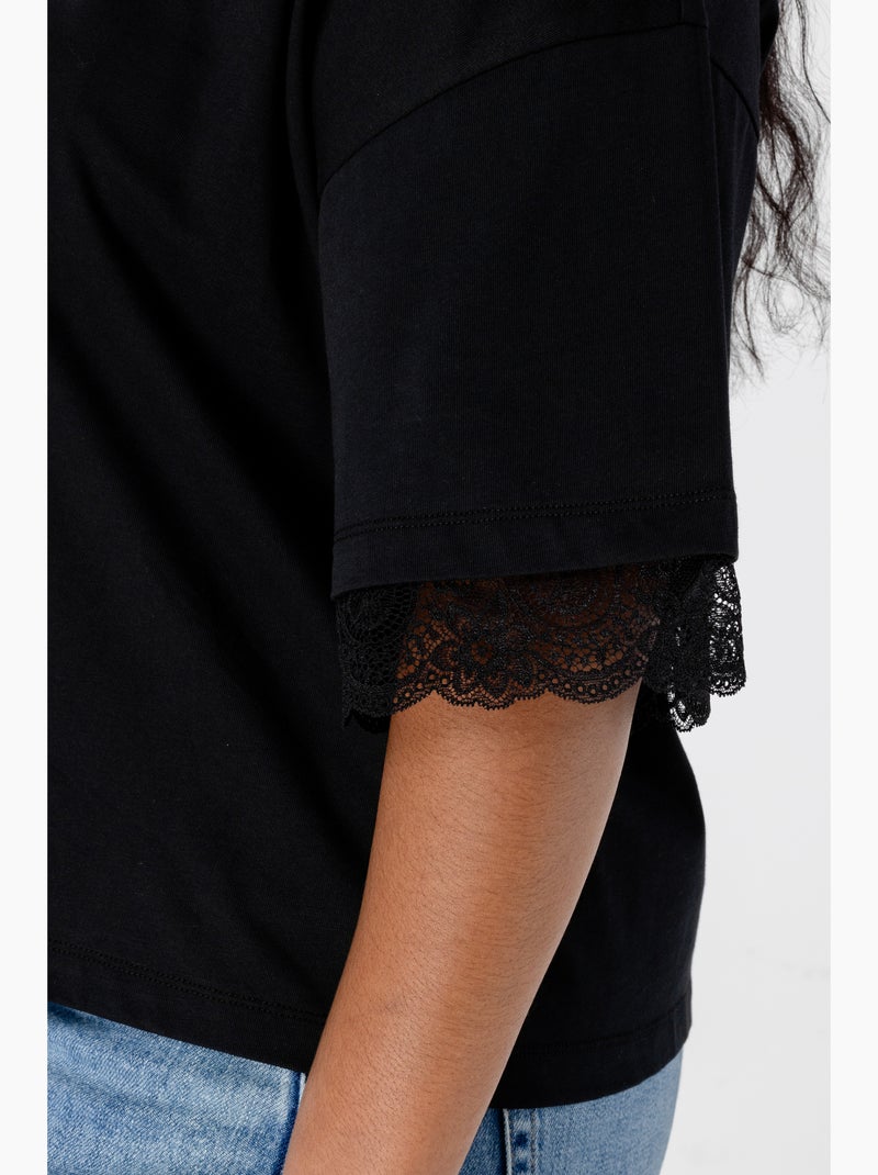 MS MODE T-shirt T-shirt avec détails en dentelle Noir - Kiabi