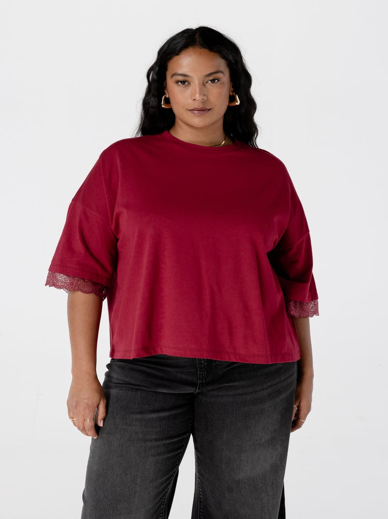 MS MODE T-shirt T-shirt avec détails en dentelle Rouge cerise - Kiabi