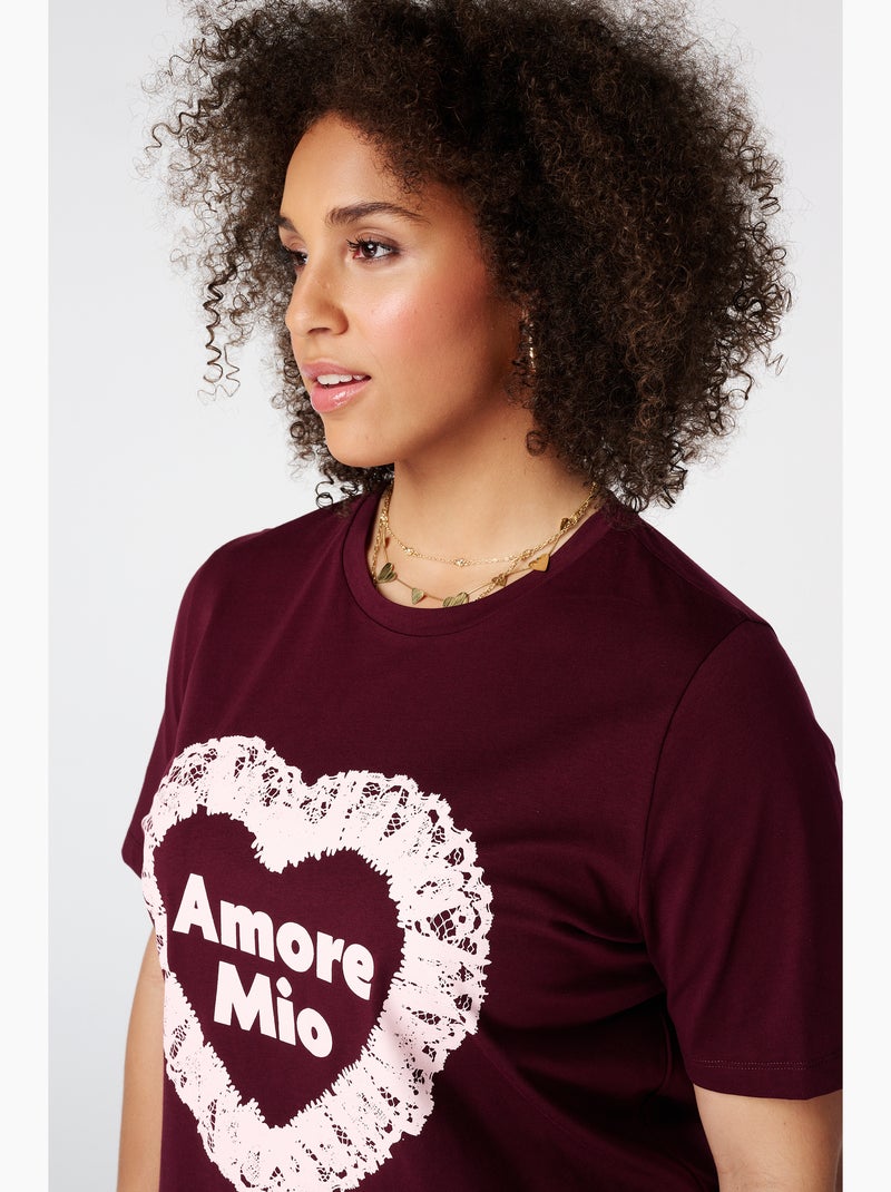 MS MODE T-shirt T shirt avec illustration en dentelle Bordeaux - Kiabi