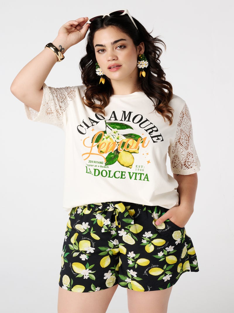 MS MODE T-shirt T-shirt avec imprimé citron Blanc cassé - Kiabi