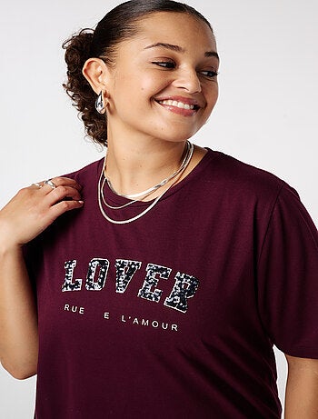 MS MODE T-shirt T-shirt avec inscription en paillettes