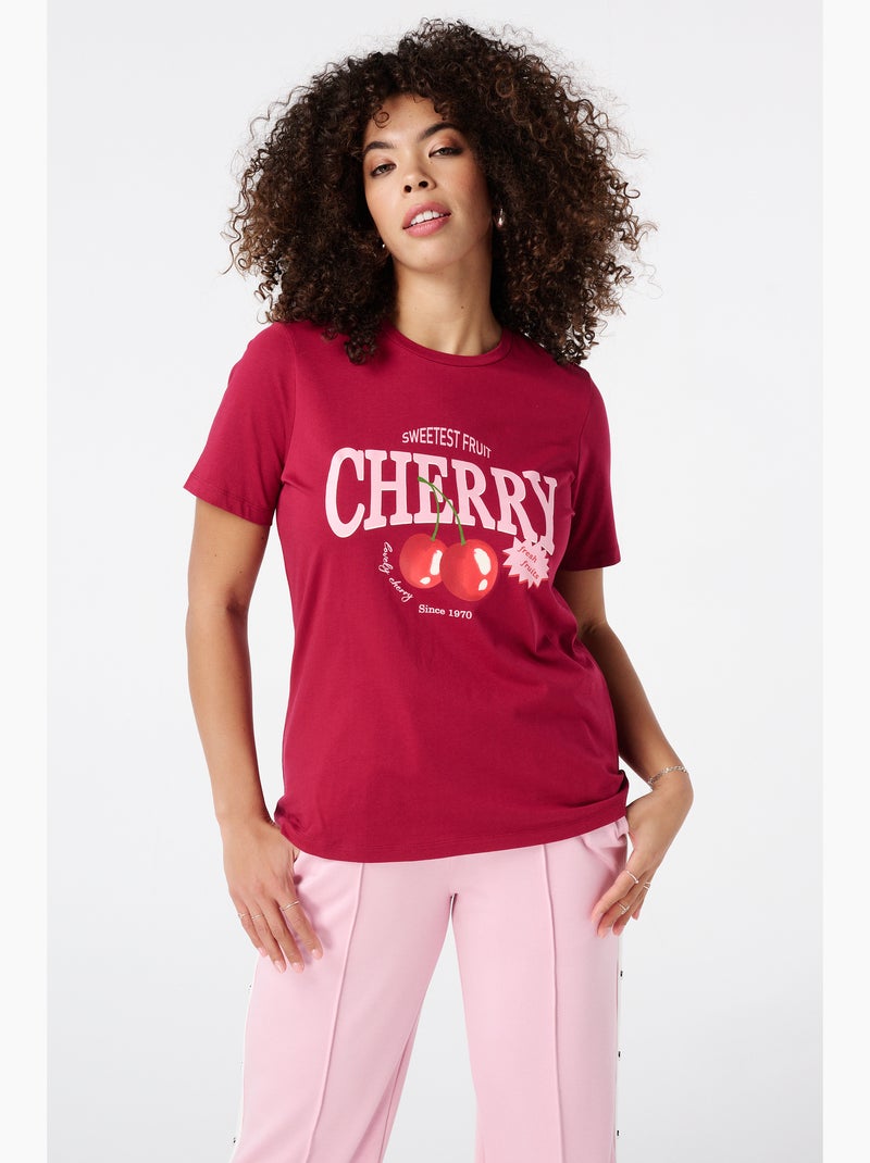 MS MODE T-shirt T-shirt avec inscription Rouge cerise - Kiabi