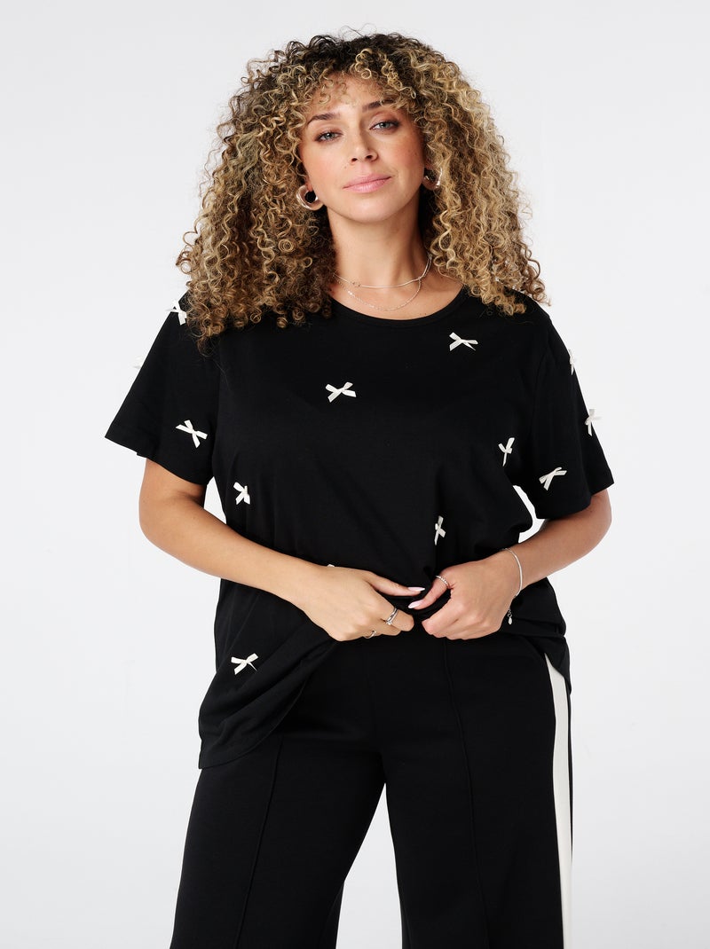 MS MODE T-shirt T-shirt avec nœuds fantaisie Noir - Kiabi