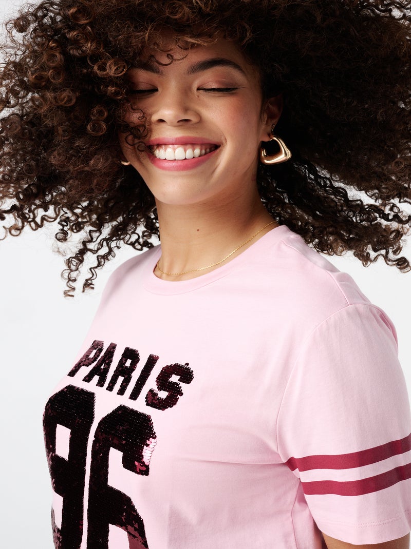 MS MODE T-shirt T-shirt avec paillettes Rose - Kiabi