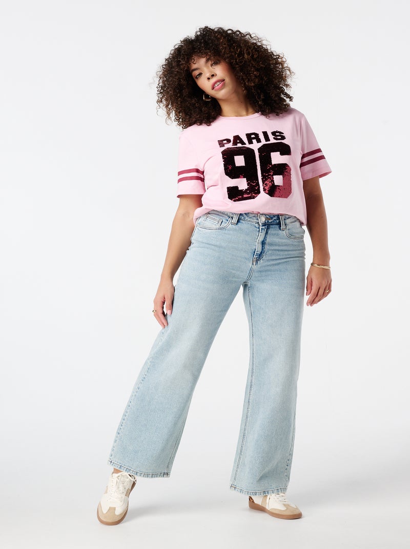 MS MODE T-shirt T-shirt avec paillettes Rose - Kiabi