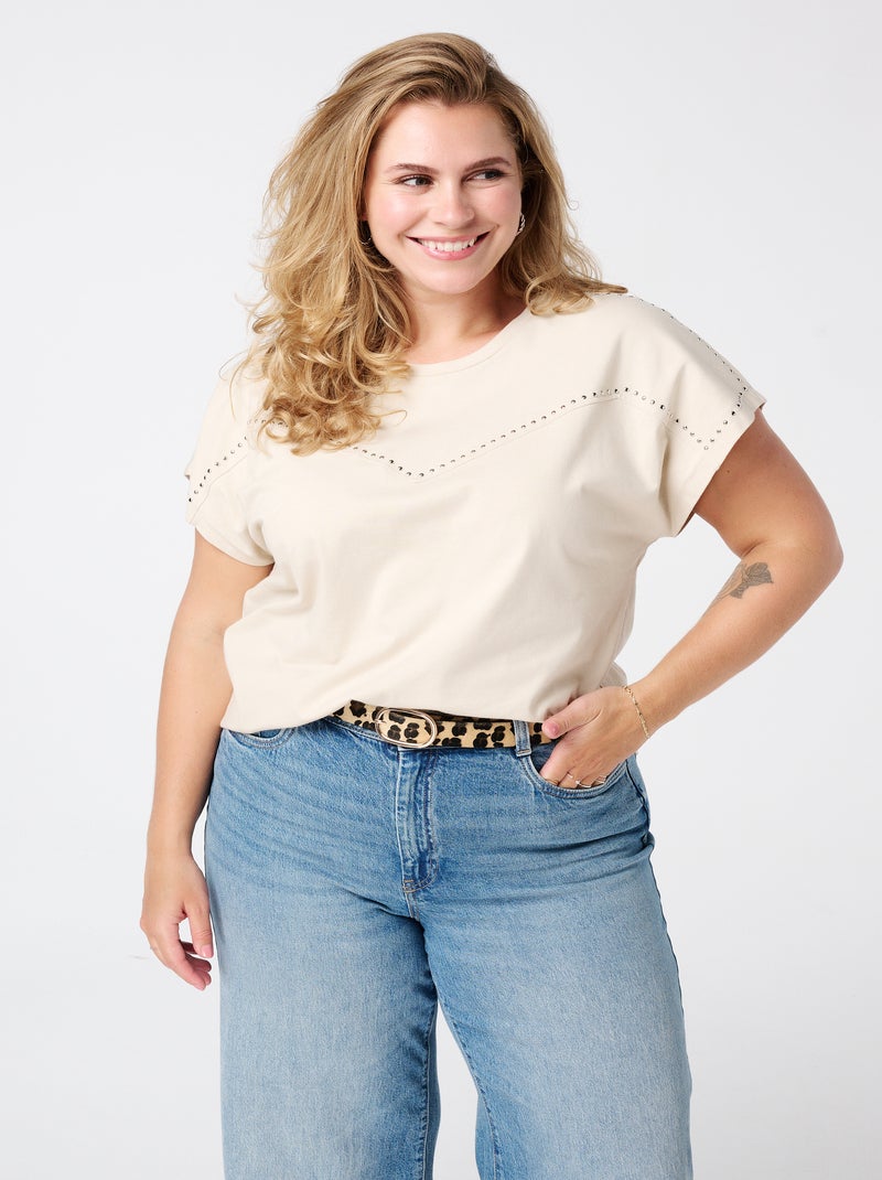 MS MODE T-shirt T-shirt avec pierres Blanc cassé - Kiabi