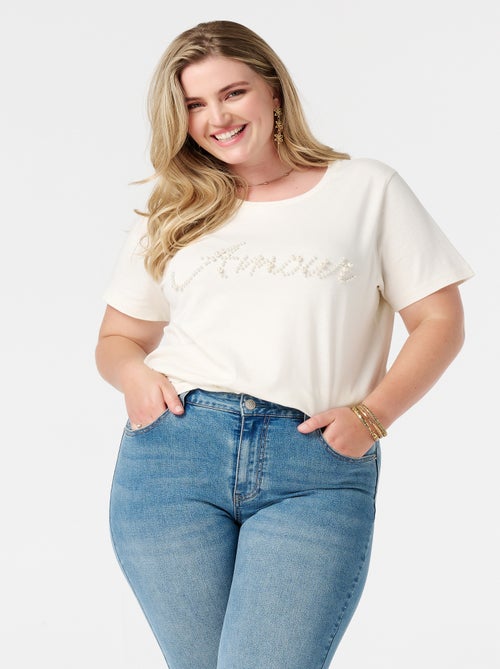 MS MODE T-shirt T-shirt avec texte en imitation de perles - Kiabi