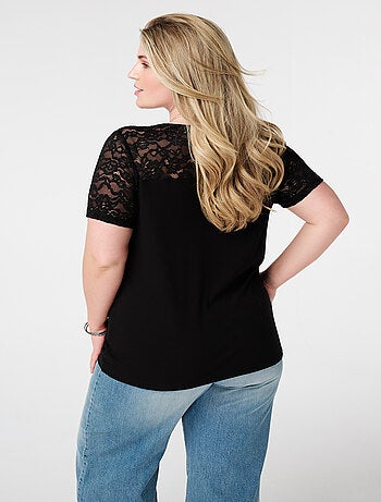 MS MODE T-shirt T-shirt côtelé avec dentelle