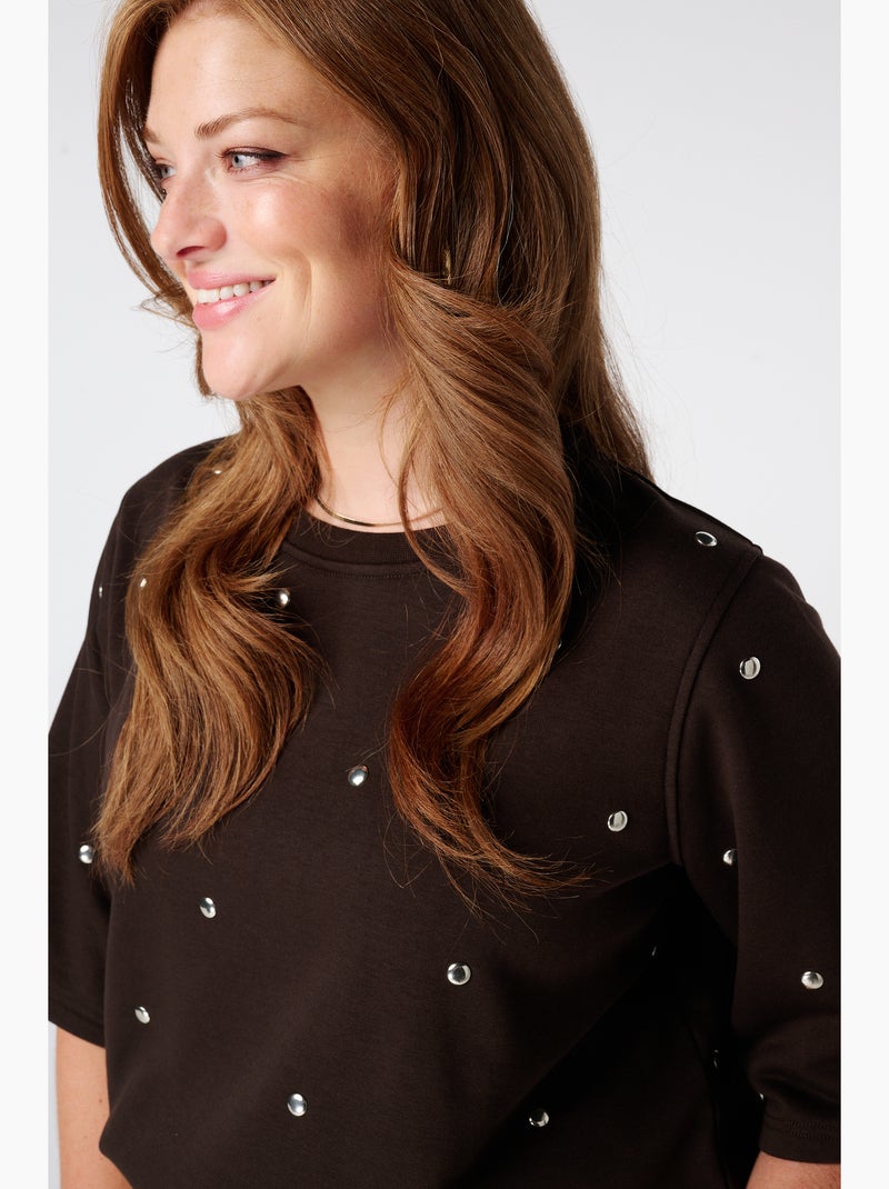 MS MODE T-shirt T shirt en tissu sweat Marron foncé - Kiabi