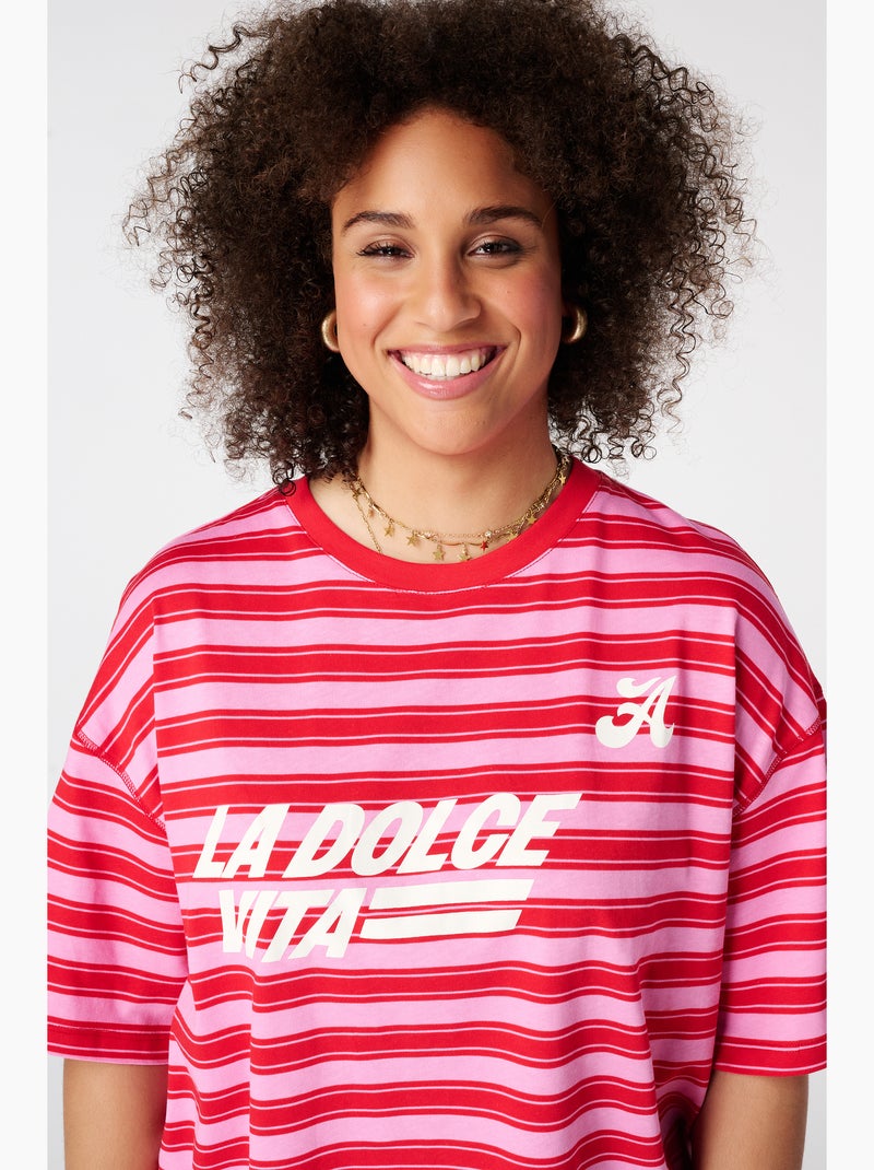 MS MODE T-shirt T shirt oversize avec illustration Rose rouge - Kiabi