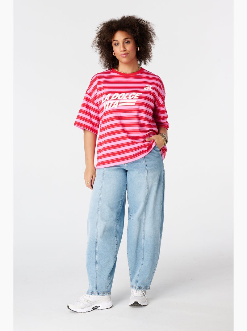 MS MODE T-shirt T shirt oversize avec illustration Rose rouge - Kiabi