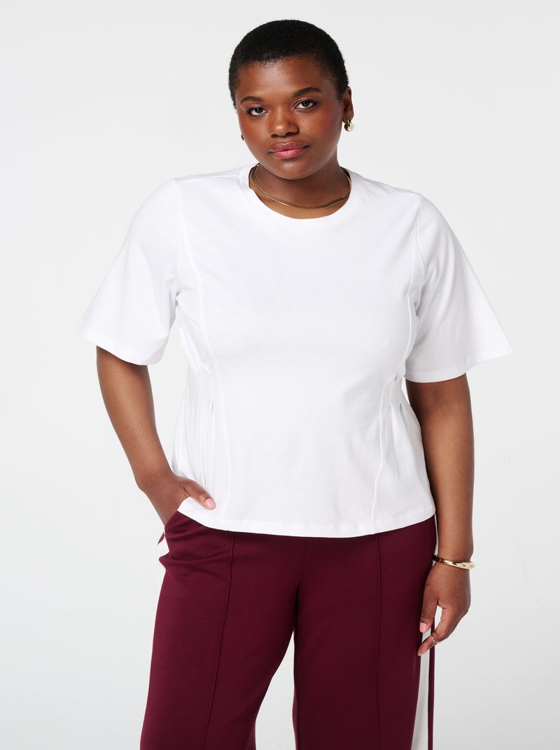 MS MODE T-shirt Top ajusté avec détails de plis et coutures partielles Blanc cassé - Kiabi