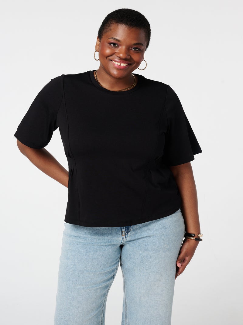 MS MODE T-shirt Top ajusté avec détails de plis et coutures partielles Noir - Kiabi
