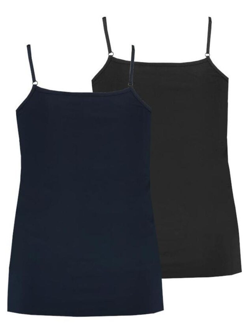 MS MODE Top 2 Débardeur en coton avec bretelles spaghetti Bleu - Kiabi