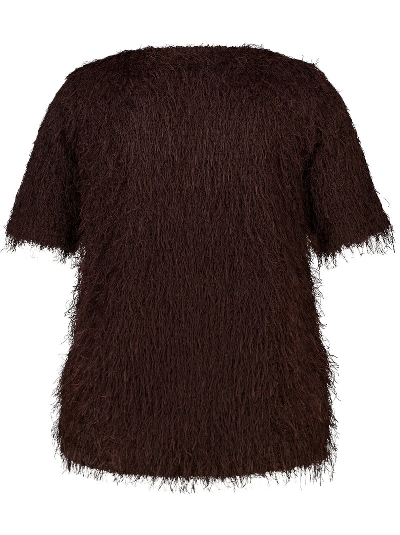 Ms mode top à texture duveteuse Marron - Kiabi