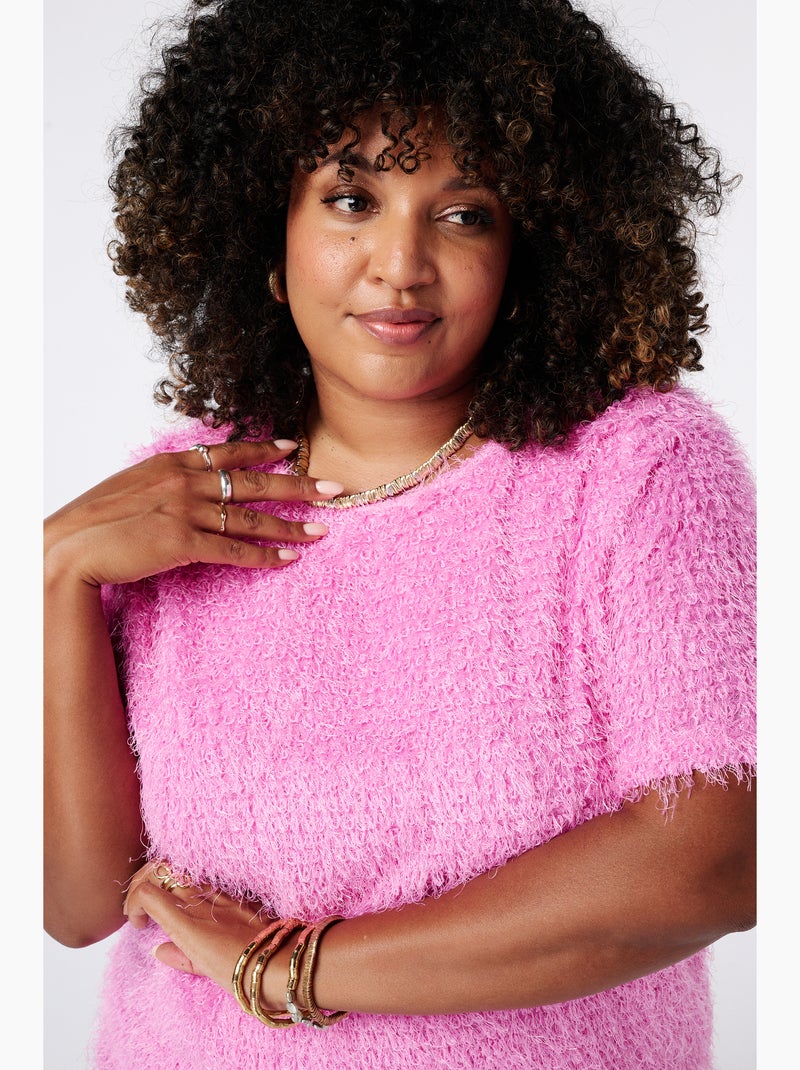 Ms mode top à texture duveteuse Rose fluo - Kiabi
