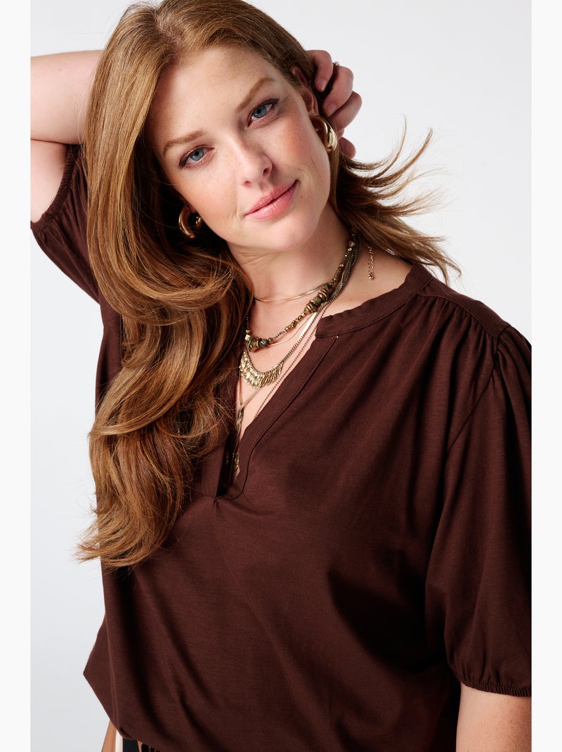 Ms mode top avec manches bouffantes Marron - Kiabi