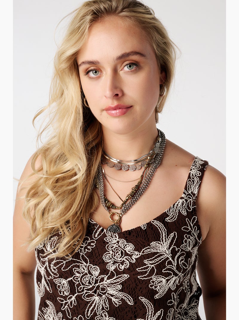 Ms mode top crochet avec imprimé floral Marron - Kiabi