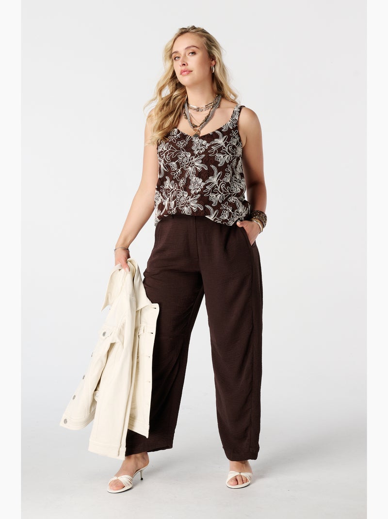 Ms mode top crochet avec imprimé floral Marron - Kiabi
