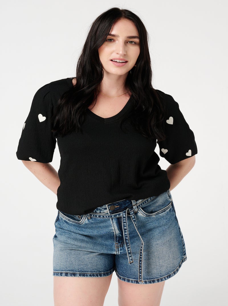 MS MODE Top Garnir de cœurs Noir - Kiabi