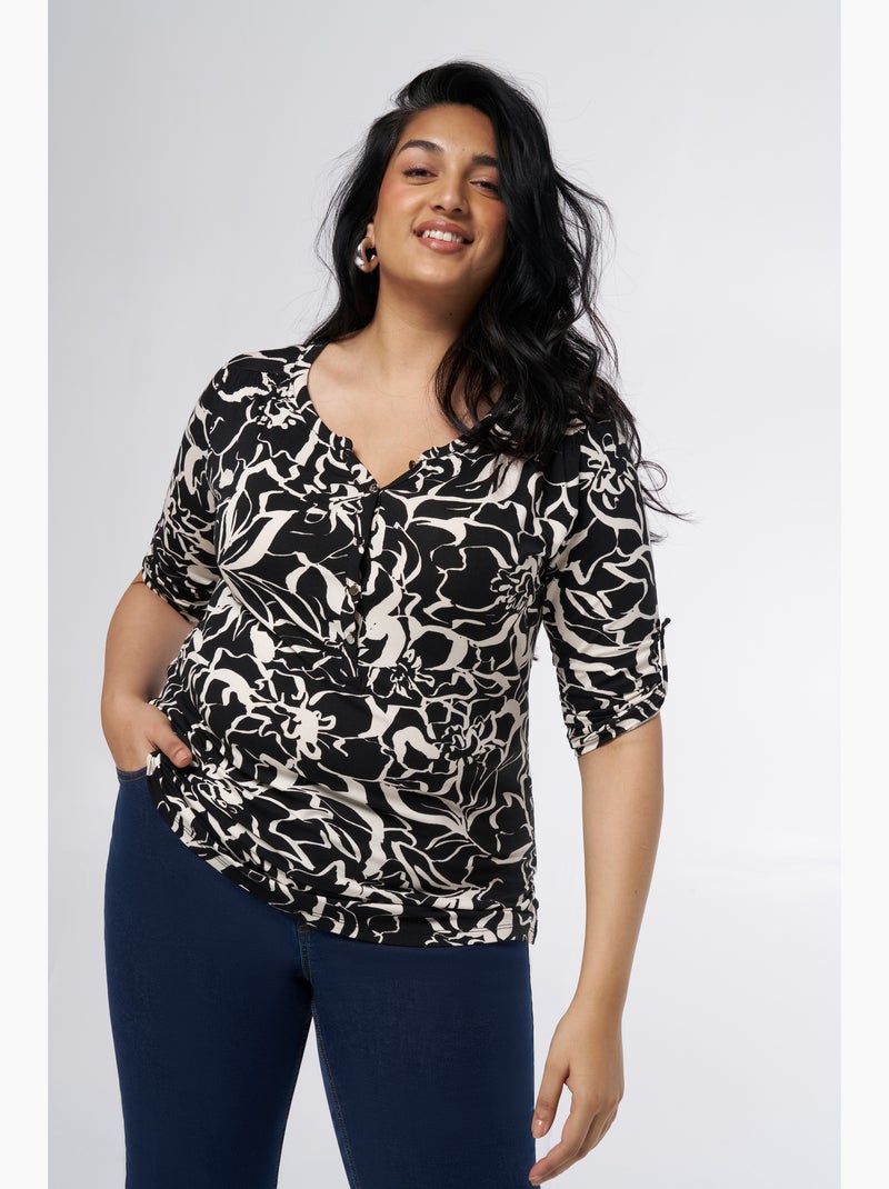 MS MODE Top Haut à imprimé Noir Blanc - Kiabi