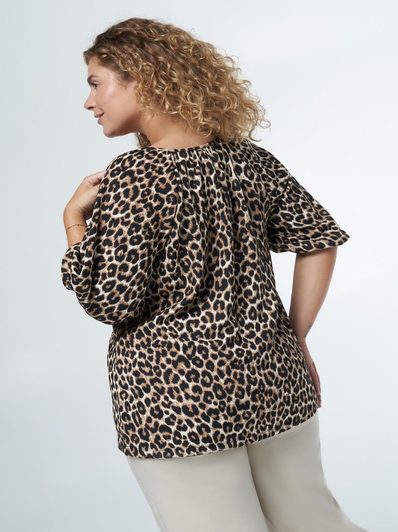 MS MODE Top Haut à manches bouffantes Marron - Kiabi