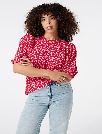 MS MODE Top Haut à manches bouffantes