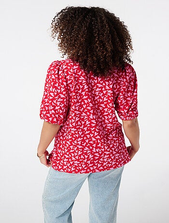 MS MODE Top Haut à manches bouffantes