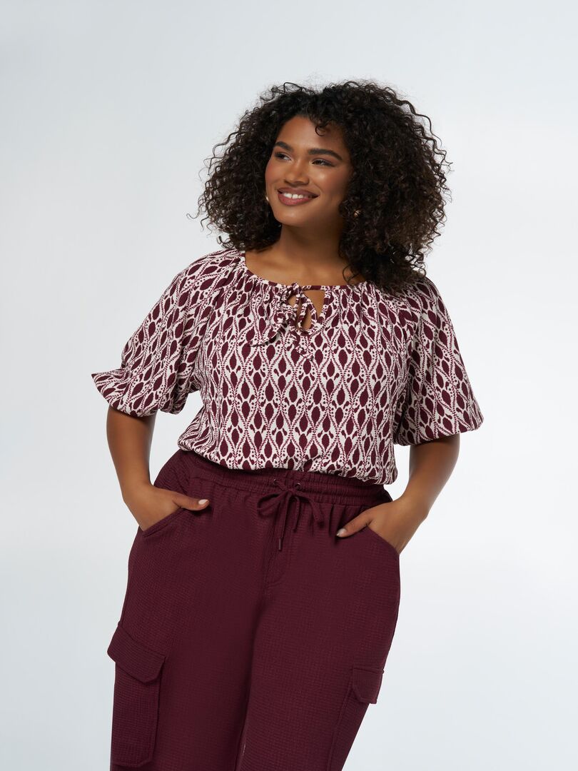 Haut Rouge Topshop à Manches Bouffantes Avec Nœud - Taille 14 En Coton - Neuf Avec Étiquettes