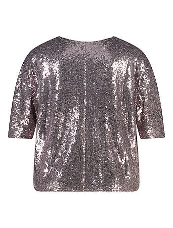 MS MODE Top Haut à paillettes à manches courtes