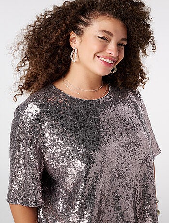 MS MODE Top Haut à paillettes à manches courtes