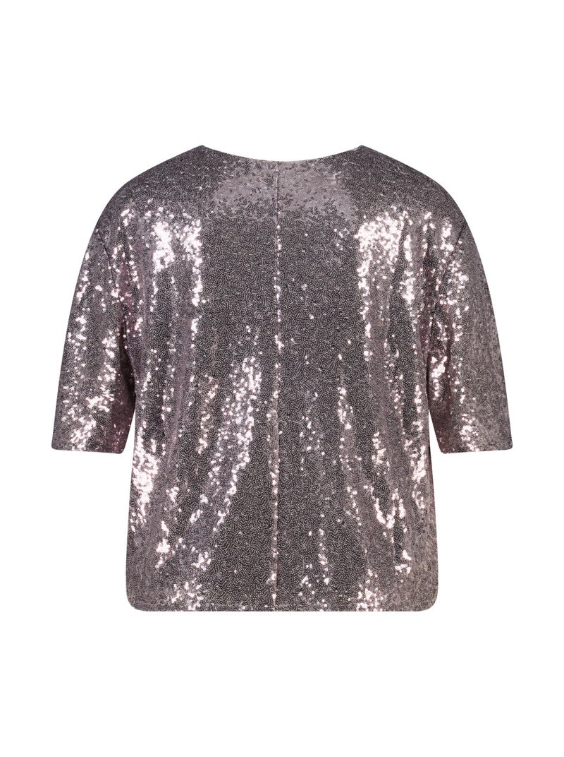 MS MODE Top Haut à paillettes à manches courtes Gris métalique - Kiabi