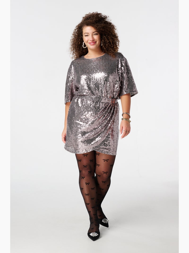 MS MODE Top Haut à paillettes à manches courtes Gris métalique - Kiabi