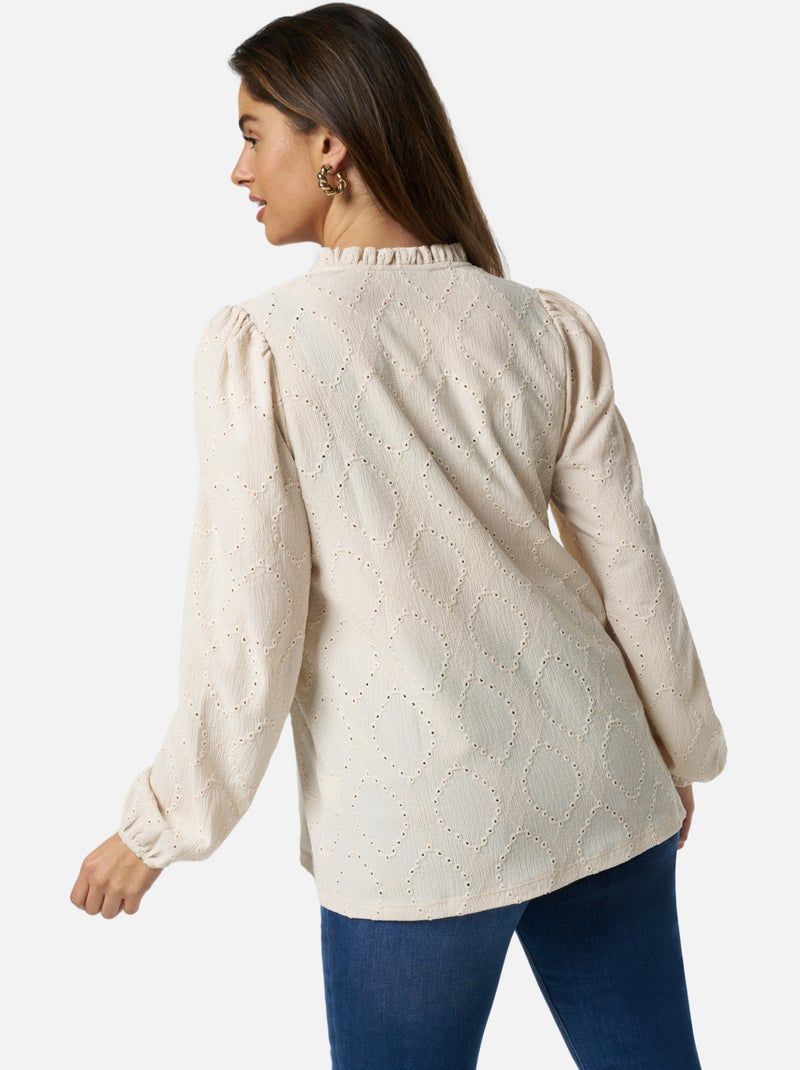 MS MODE Top Haut avec broderie Blanc cassé - Kiabi