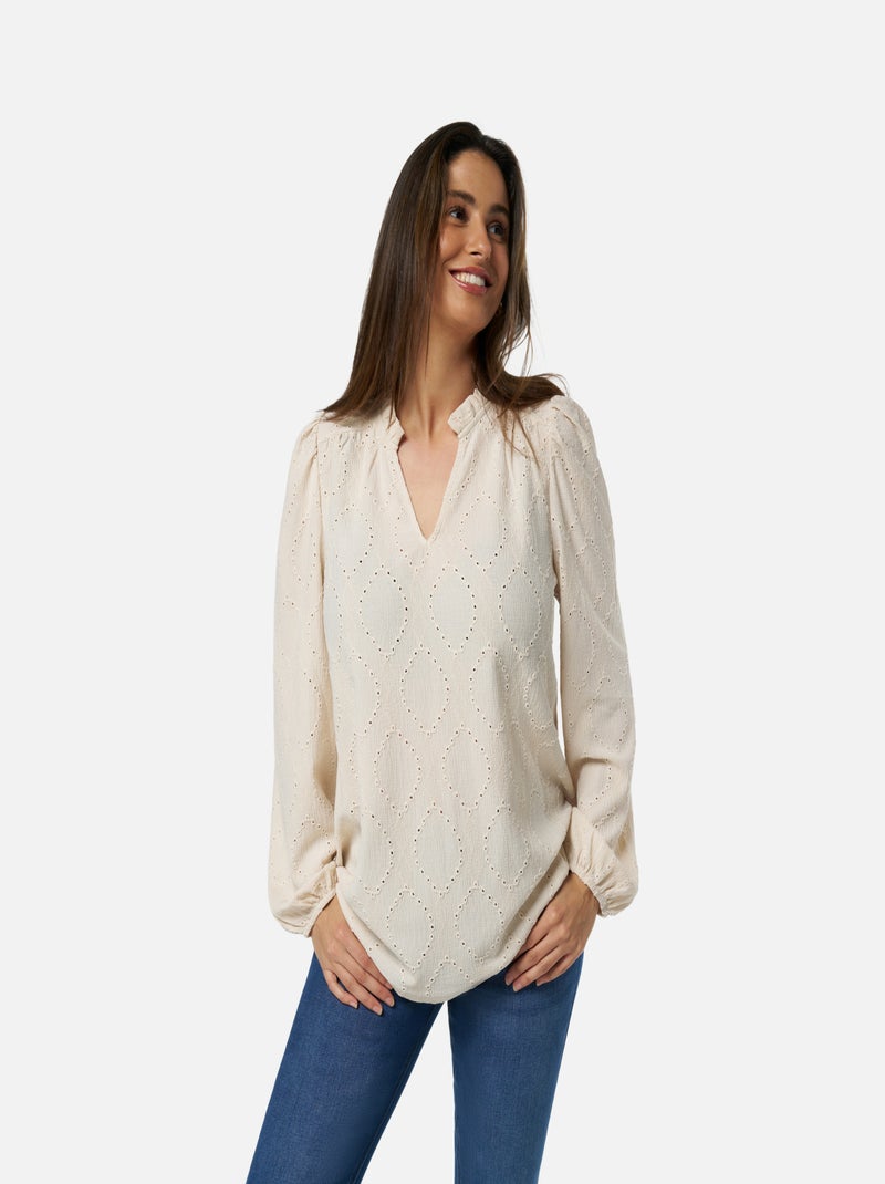 MS MODE Top Haut avec broderie Blanc cassé - Kiabi