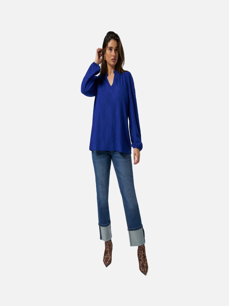 MS MODE Top Haut avec broderie Bleu cobalt - Kiabi