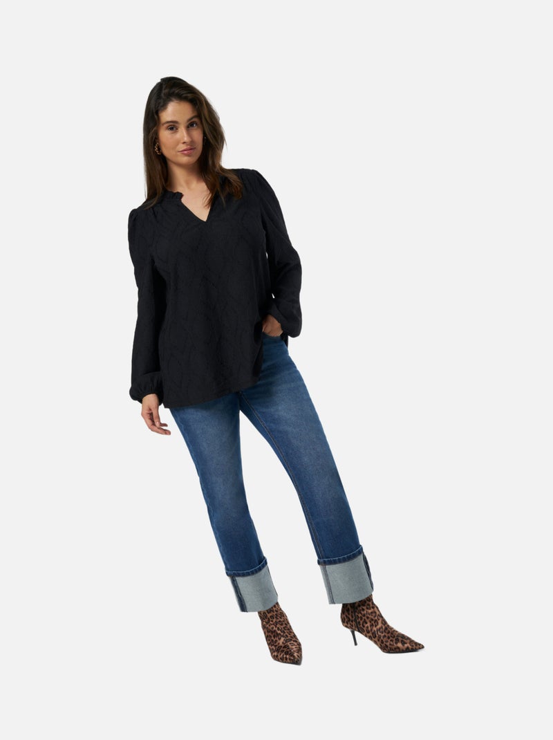 MS MODE Top Haut avec broderie Noir - Kiabi