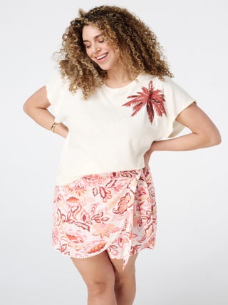 MS MODE Top Haut avec broderie palmier