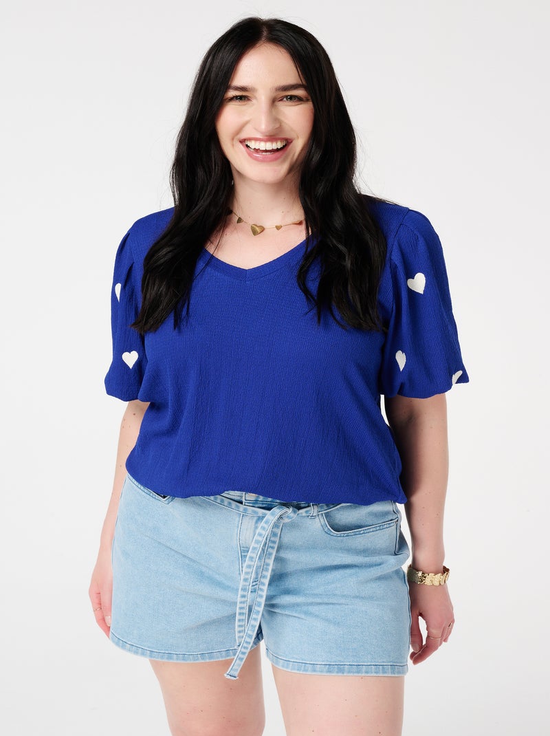 MS MODE Top Haut avec cœurs Bleu cobalt - Kiabi