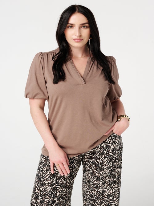 MS MODE Top Haut avec col en V à volants - Kiabi