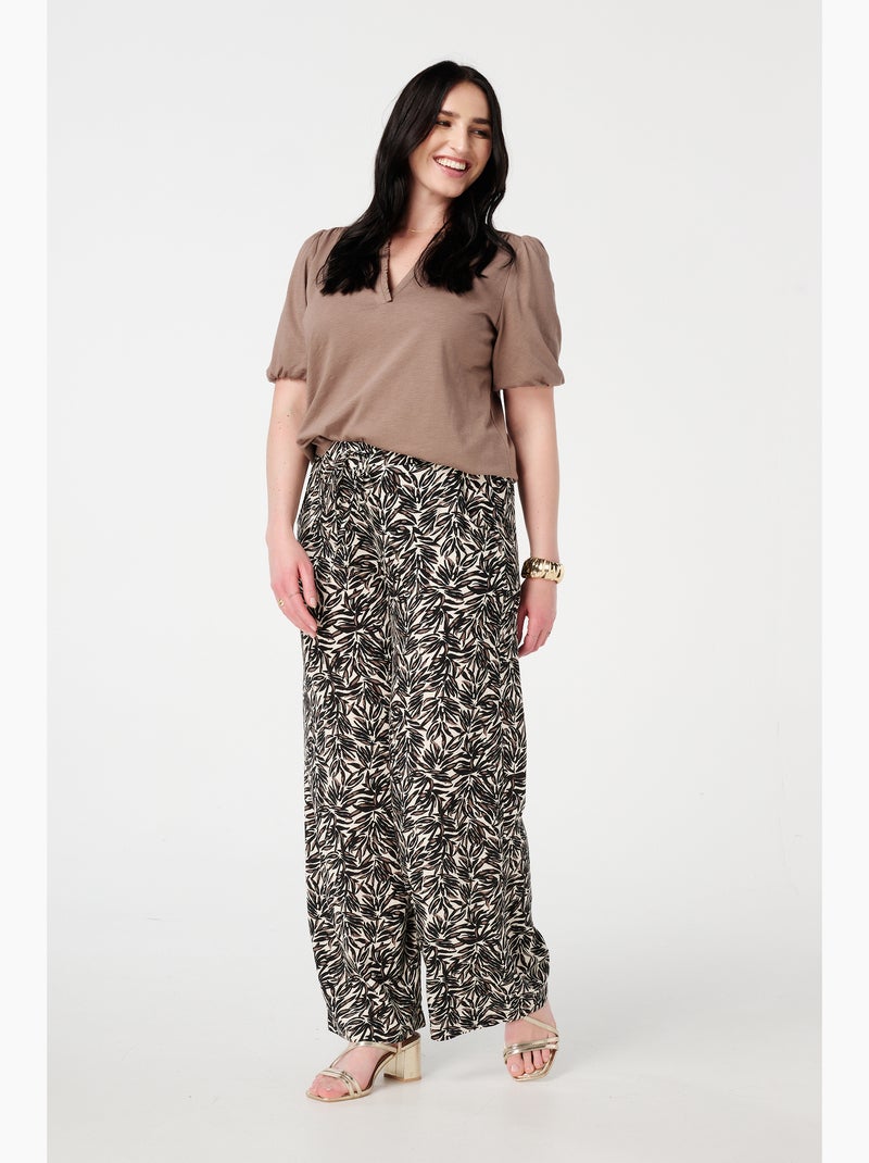 MS MODE Top Haut avec col en V à volants Sable - Kiabi