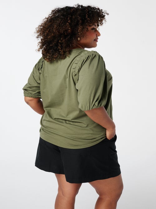 MS MODE Top Haut avec col en V et volants fantaisie - Kiabi