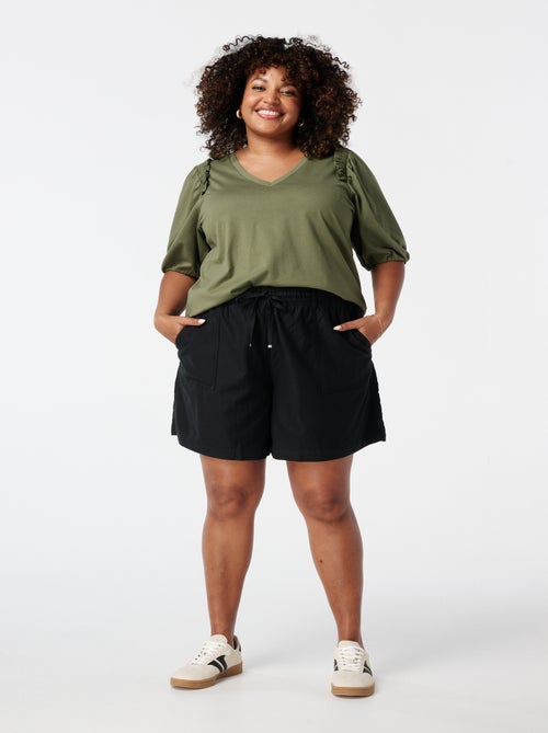 MS MODE Top Haut avec col en V et volants fantaisie - Kiabi