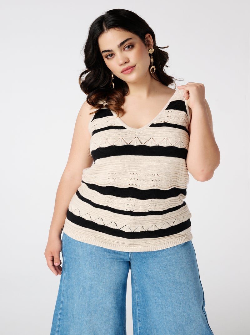 MS MODE Top Haut avec col en V Noir Blanc - Kiabi