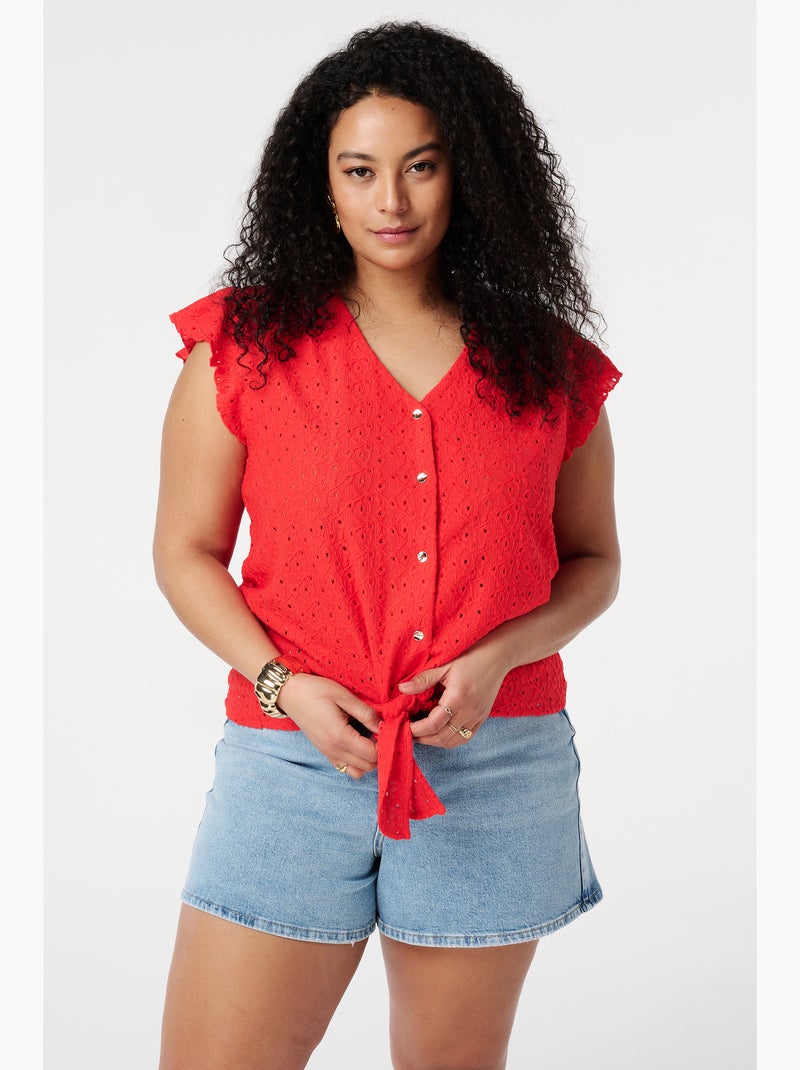 MS MODE Top Haut avec détails en crochet Rouge - Kiabi