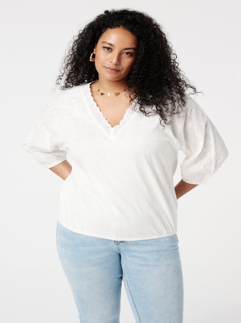 MS MODE Top Haut avec détails en dentelle Blanc - Kiabi