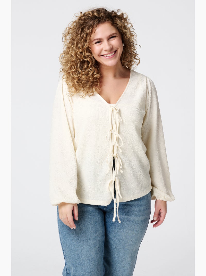 Haut Femme Marks & Spencer Avec Nœud - Blanc - Taille 14 - Occasion Excellent état - Coton