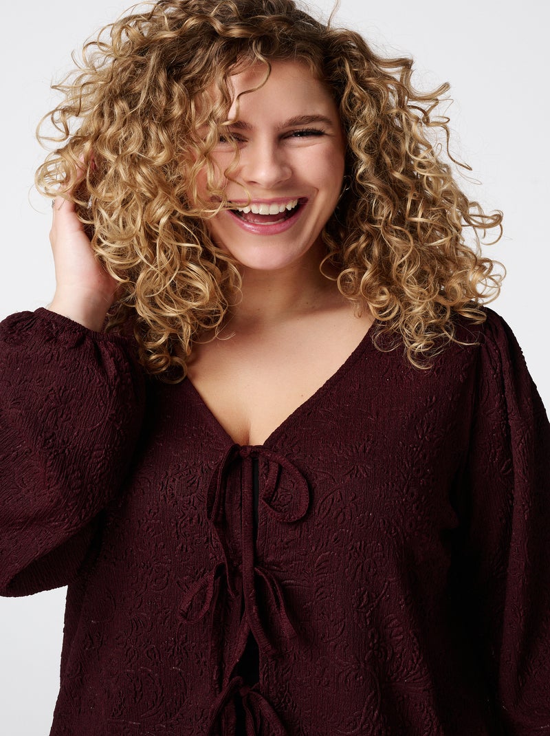 MS MODE Top Haut avec détails en forme de nœud Bordeaux - Kiabi